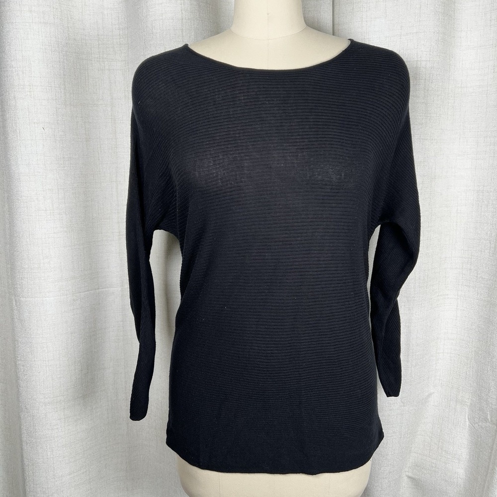 Massimo Dutti Silk Wool‎ Blend Vertical Ribbed Knit Long Sleeve Top Womens Small